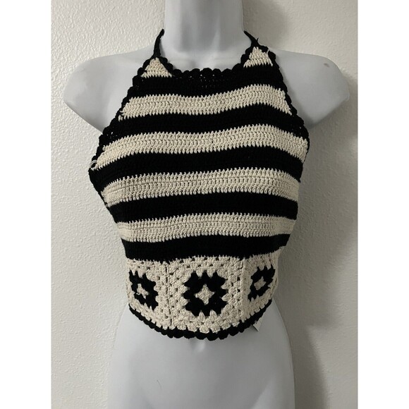 Forever 21 Womens Medium Crocheted Granny Square Halter Top Tie Neck Cropped - Picture 1 of 7